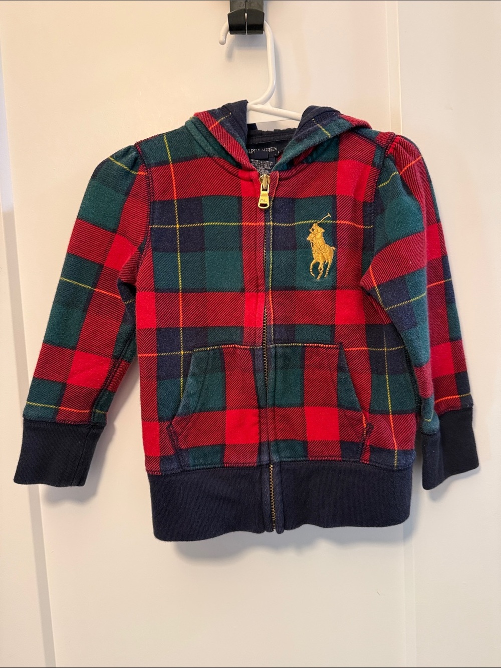 Ralph Lauren kids Red, Green & Navy Plaid Zip-Up Hoodie size 3T unisex